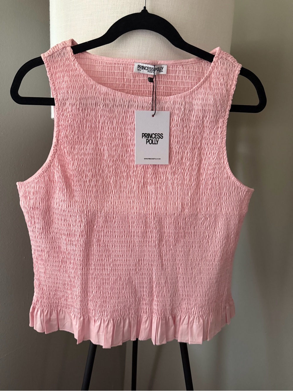 Princess Polly Pink Smocked Ruffle Hem Tank Top